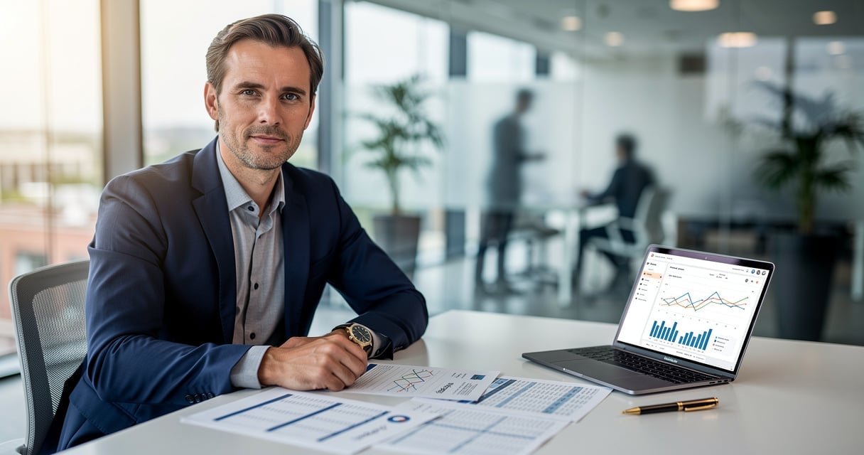 Entrepreneur examinant des documents de financement professionnel sur son bureau